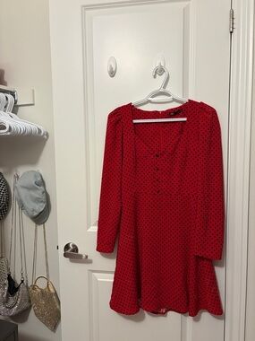 2/15$ Zara Red Mini Dress with Black Polka Dots